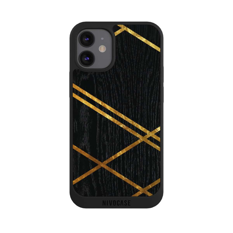 iPhone 12 mini NIVOpure Schwarzes geometrisches Muster Goldene Streifen