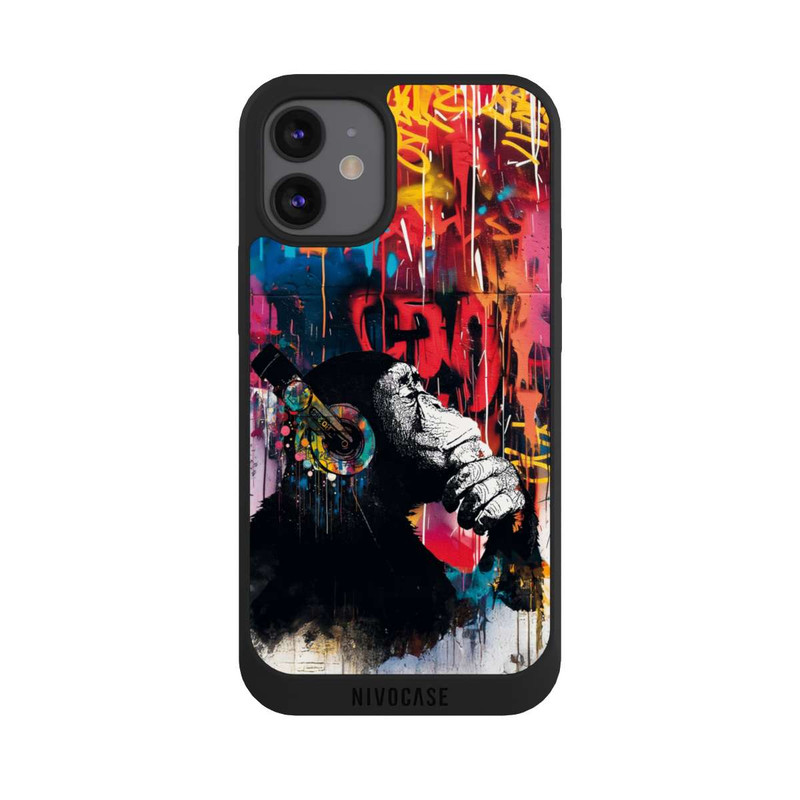 iPhone 12 mini NIVOpure Affe Stereo Kopfhörer Graffiti Street Art Blau