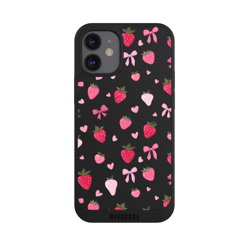 iPhone 12 mini NIVOpure Erdbeer Herz Schleifen Pink Muster Transparent
