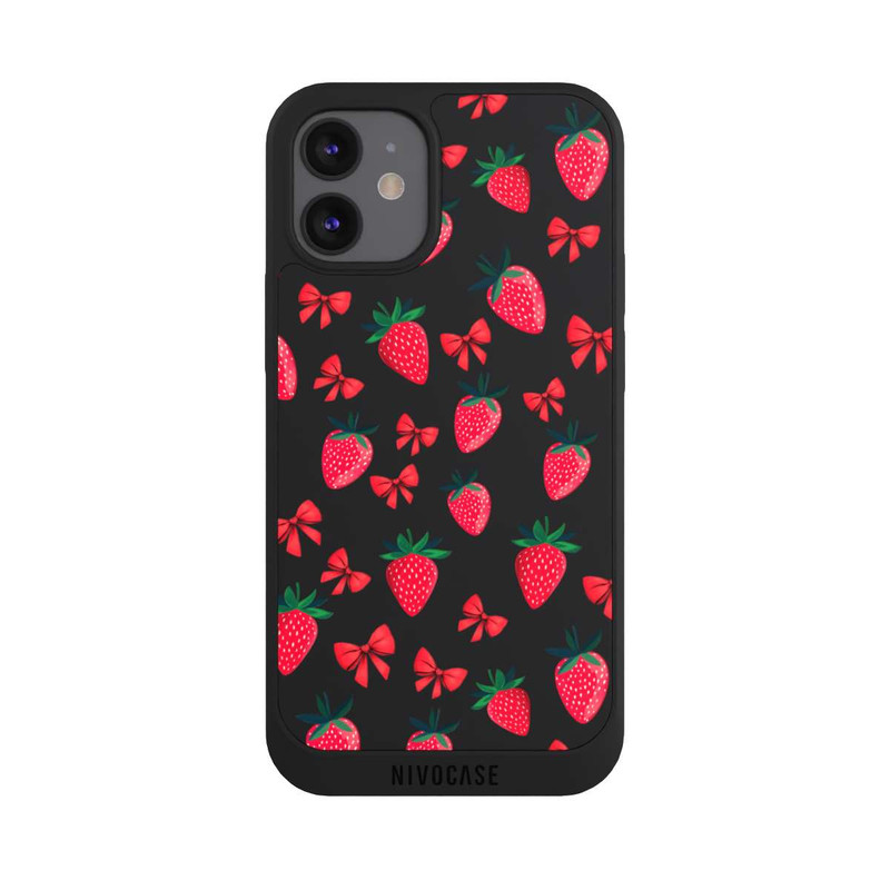 iPhone 12 mini NIVOpure Strawberry Heart Ribbon Pattern Transparent