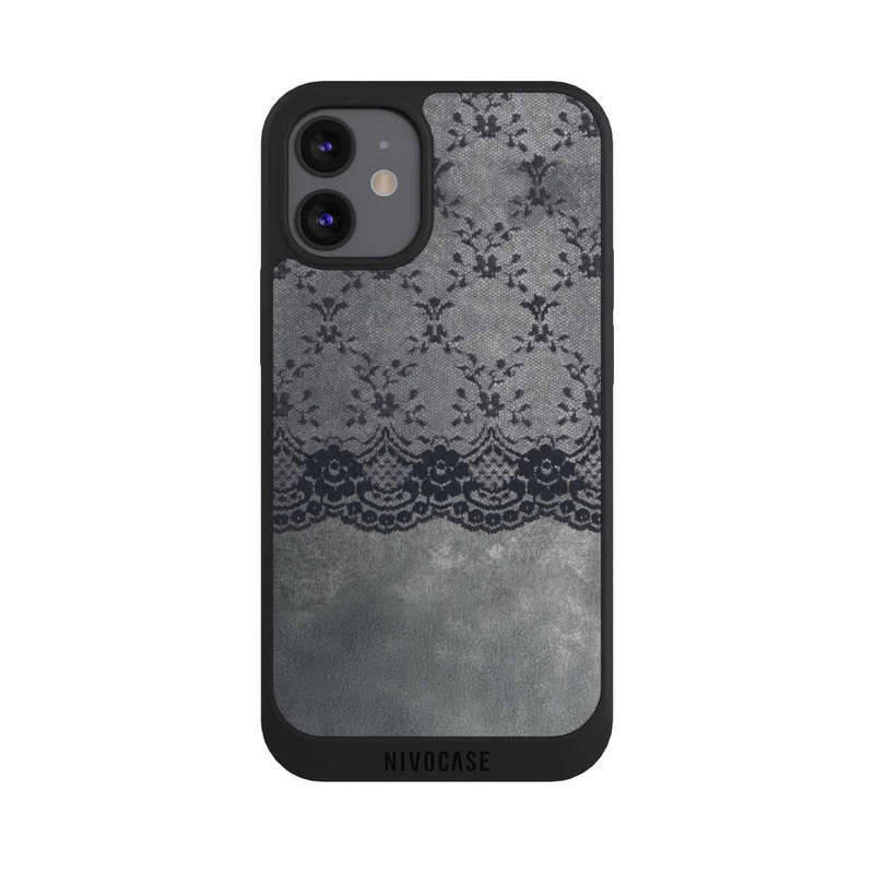 iPhone 12 mini NIVOpure Motif de Dentelle Noire sur fond gris