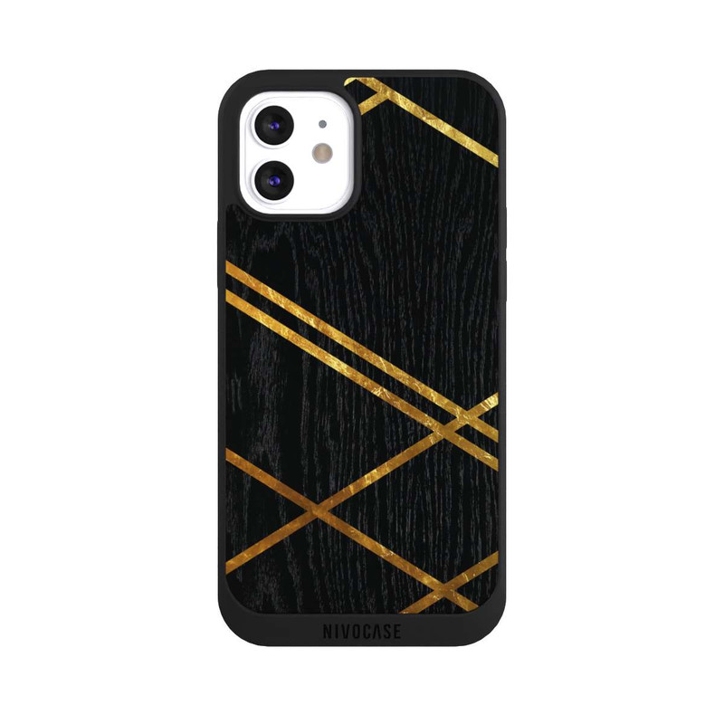 iPhone 12 NIVOpure Schwarzes geometrisches Muster Goldene Streifen