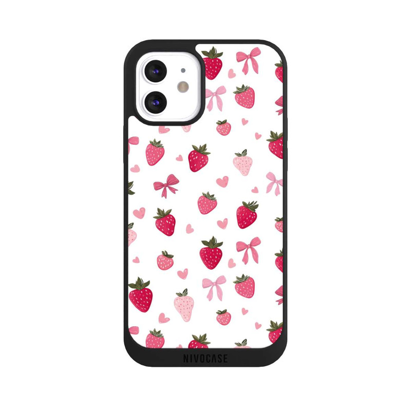 iPhone 12 NIVOpure Strawberry Ribbon Pattern Pink