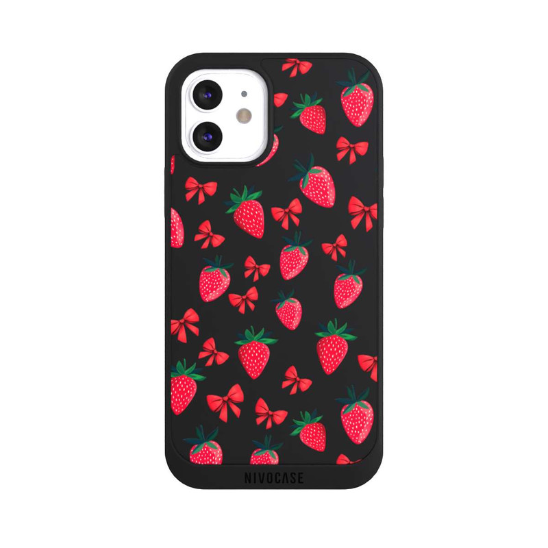 iPhone 12 NIVOpure Strawberry Heart Ribbon Pattern Transparent