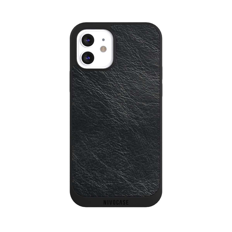 iPhone 12 NIVOpure Fond Aspect Cuir Noir
