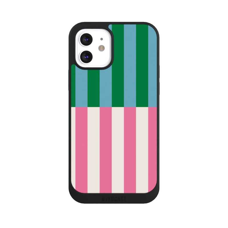 iPhone 12 NIVOpure Motif Rayé Vert Rose