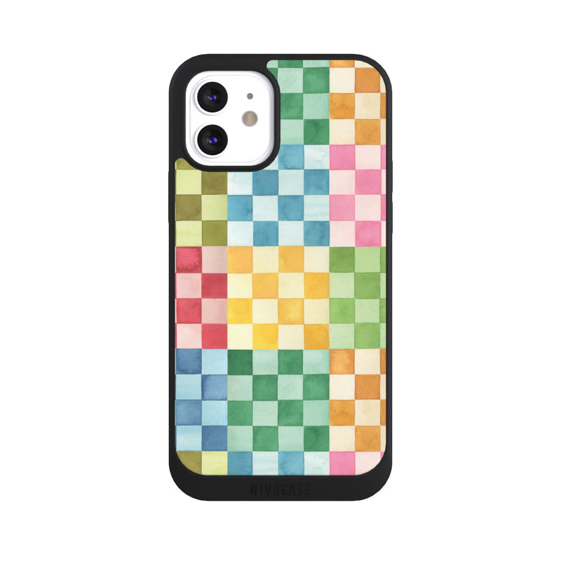 iPhone 12 NIVOpure Checkerboard Watercolor Chess Geometric Red