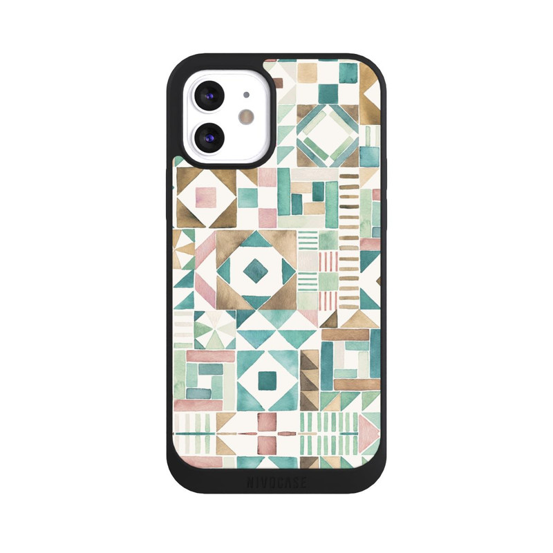 iPhone 12 NIVOpure Geometric Blocks Retro Vintage Patchwork Green