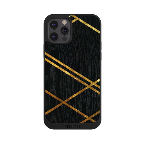 Apple iPhone 12 Pro NIVOpure Schwarzes geometrisches Muster Goldene Streifen