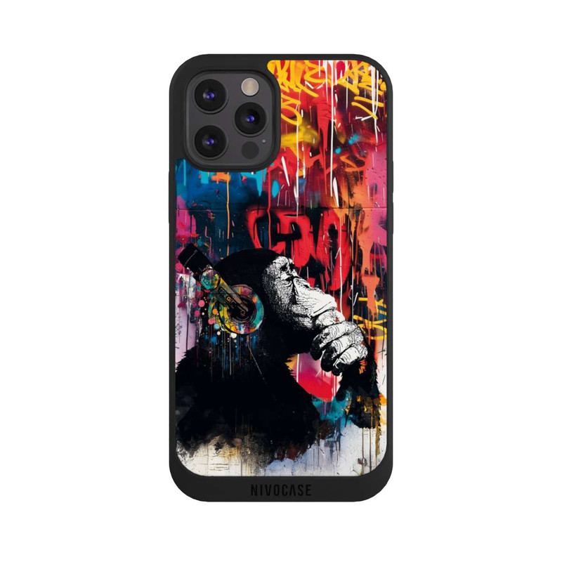 iPhone 12 Pro NIVOpure Affe Stereo Kopfhörer Graffiti Street Art Blau