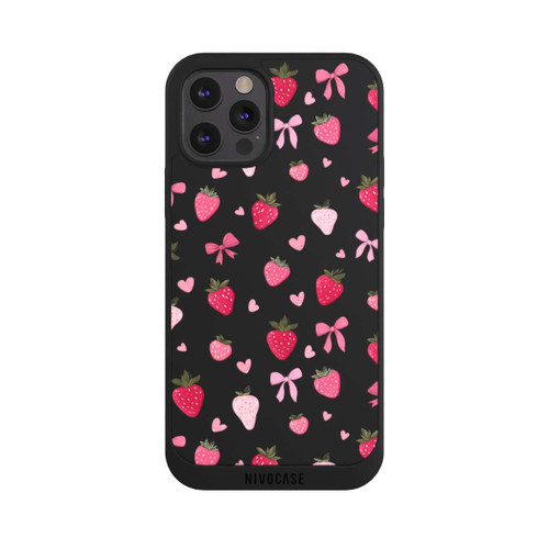 Apple iPhone 12 Pro NIVOpure Erdbeer Herz Schleifen Pink Muster Transparent