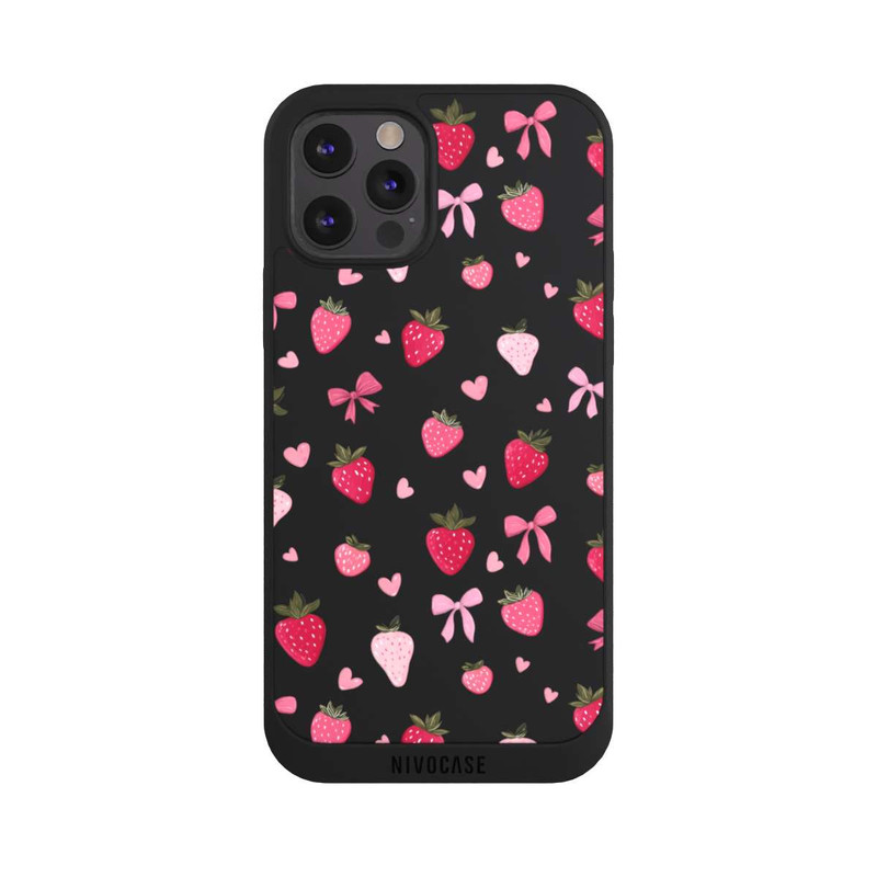 iPhone 12 Pro NIVOpure Strawberry Ribbon Pattern Pink Transparent
