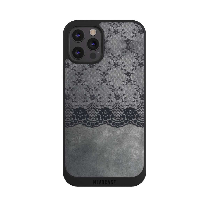 iPhone 12 Pro NIVOpure Motif de Dentelle Noire sur fond gris