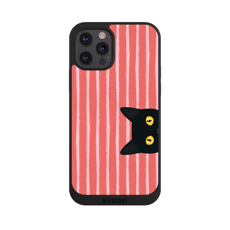 iPhone 12 Pro NIVOpure Chat noir sur fond rayé orange