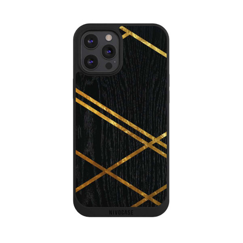 Apple iPhone 12 Pro Max NIVOpure Black Geometric Pattern Golden Stripes