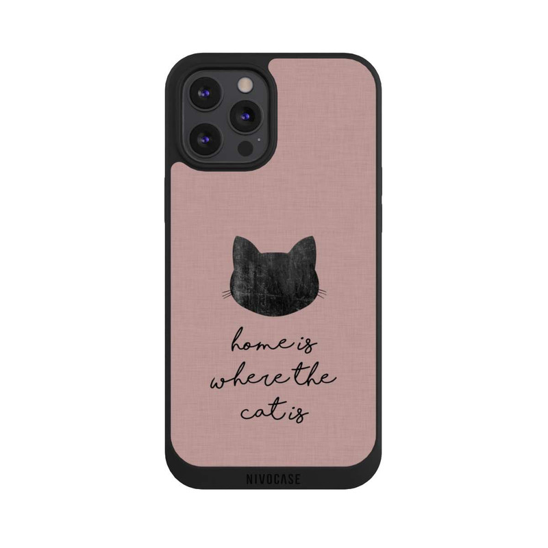 iPhone 12 Pro Max NIVOpure Home Is Where The Cat Is - Noir sur rose