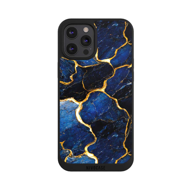 iPhone 12 Pro Max NIVOpure Couches d'impression en marbre bleu et or