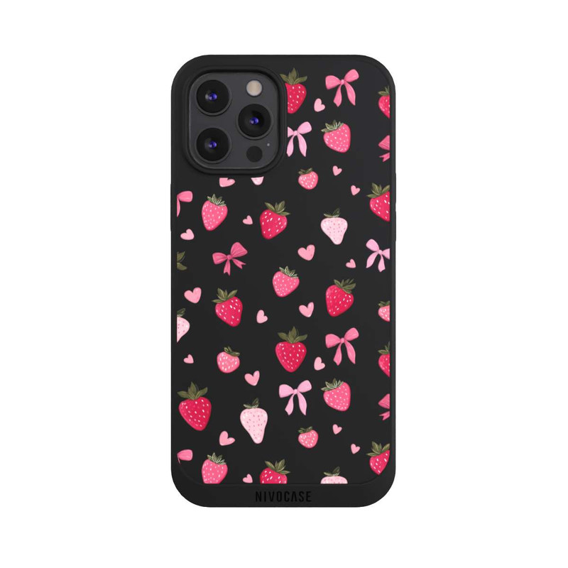 iPhone 12 Pro Max NIVOpure Strawberry Ribbon Pattern Pink Transparent
