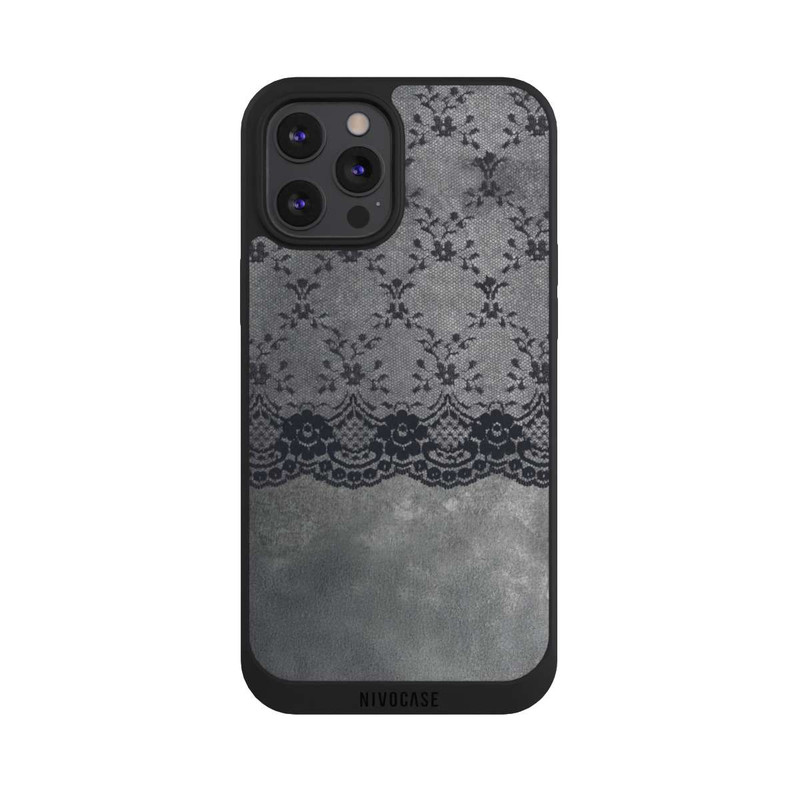 iPhone 12 Pro Max NIVOpure Motif de Dentelle Noire sur fond gris