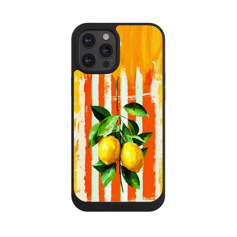 iPhone 12 Pro Max NIVOpure Zitronen auf gestreiftem Hintergrund Sommer mit KI