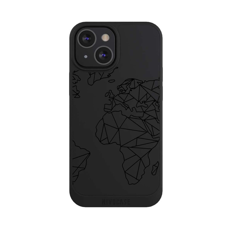 iPhone 13 Mini NIVOpure Polygon Weltkarte Schwarz ohne Hintergrund
