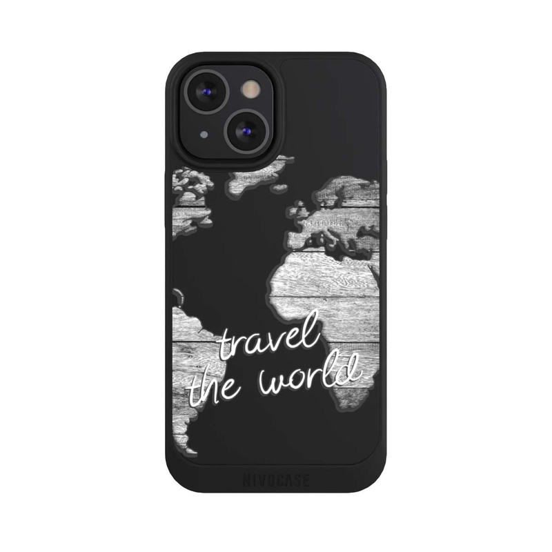 iPhone 13 Mini NIVOpure Weltkarte Holz ohne Hintergrund