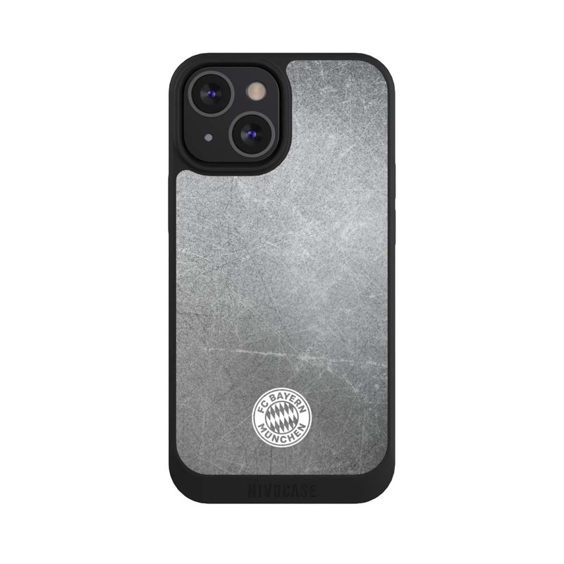 iPhone 13 Mini NIVOpure Logo FCB Classique Petit - Blanc sur Fond Métallique