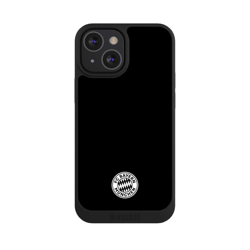 iPhone 13 Mini NIVOpure Logo FCB Classique Petit - Blanc sur Fond Noir