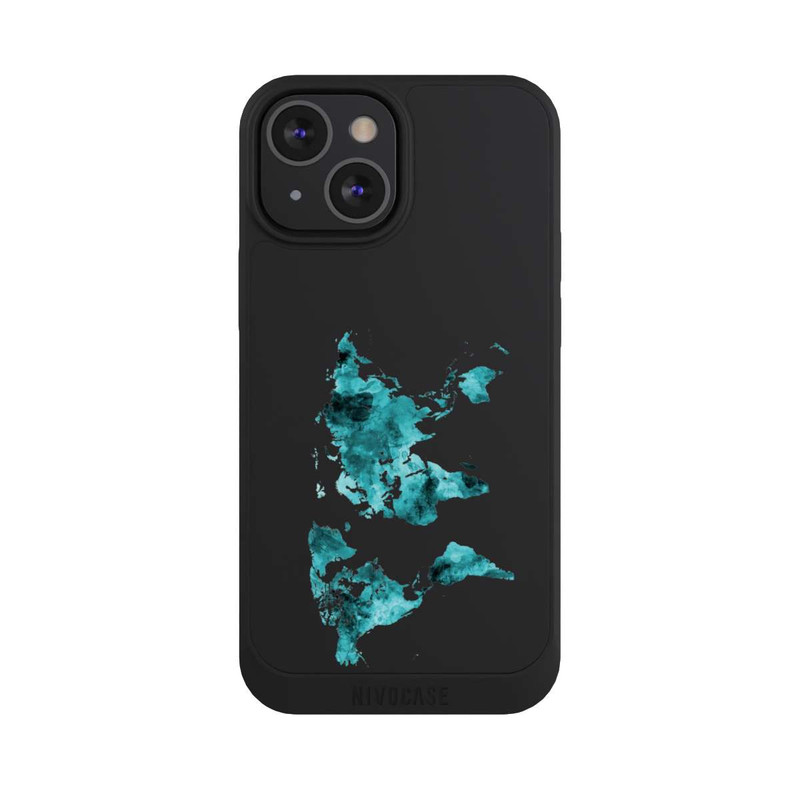 iPhone 13 Mini NIVOpure Weltkarte Blaugrün Transparent