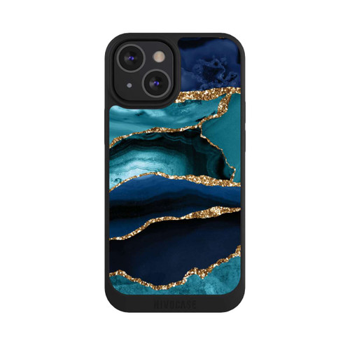 Apple iPhone 13 Mini NIVOpure Dark and Light Blue Marble Gold Glitter Look