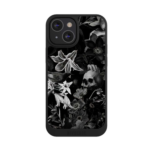 Apple iPhone 13 Mini NIVOpure Totenköpfe und Blumen auf schwarzem Hintergrund