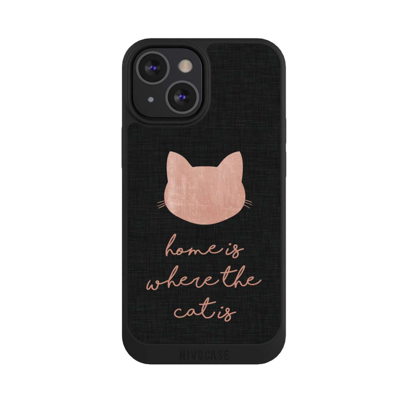 iPhone 13 Mini NIVOpure Home Is Where The Cat Is - Rosa auf Schwarz 