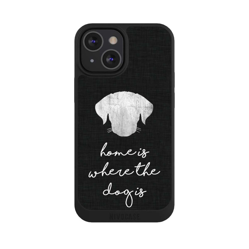 iPhone 13 Mini NIVOpure Home Is Where The Dog Is - Weiß auf Schwarz