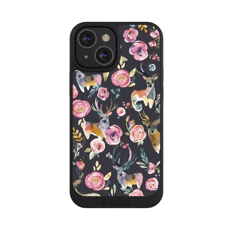 iPhone 13 Mini NIVOpure Hirsche und Blumen Anthrazit