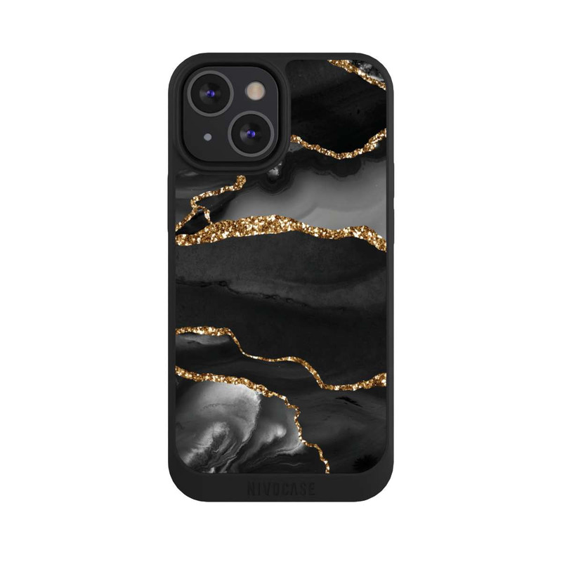 iPhone 13 Mini NIVOpure Dunkle Marmorstreifen im Goldlook
