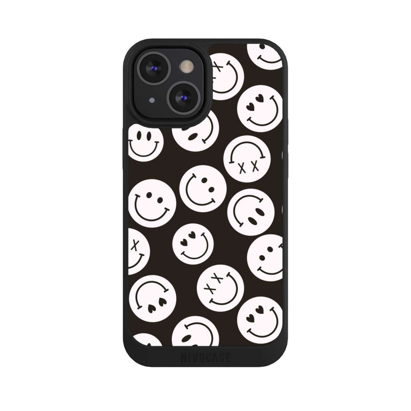 iPhone 13 Mini NIVOpure Smiles Emotes Pattern Black And White