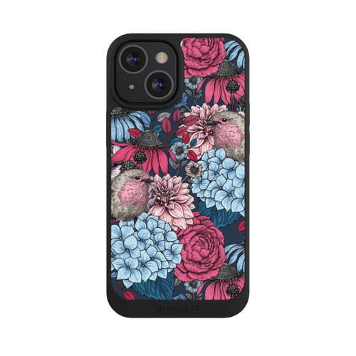 Apple iPhone 13 Mini NIVOpure Vögel und Blumen Petrolrot