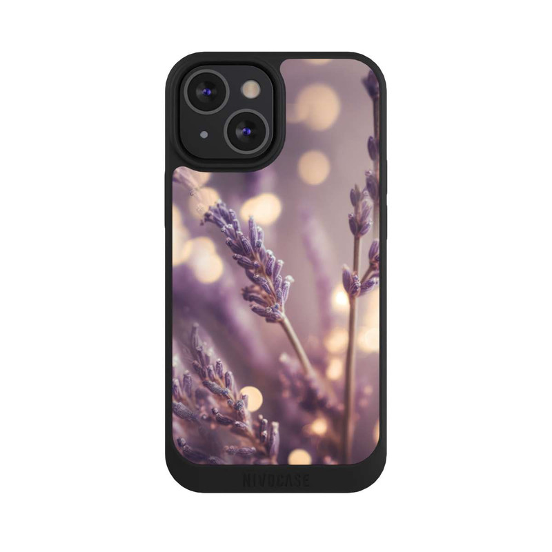 iPhone 13 Mini NIVOpure Lavande en gros plan avec IA