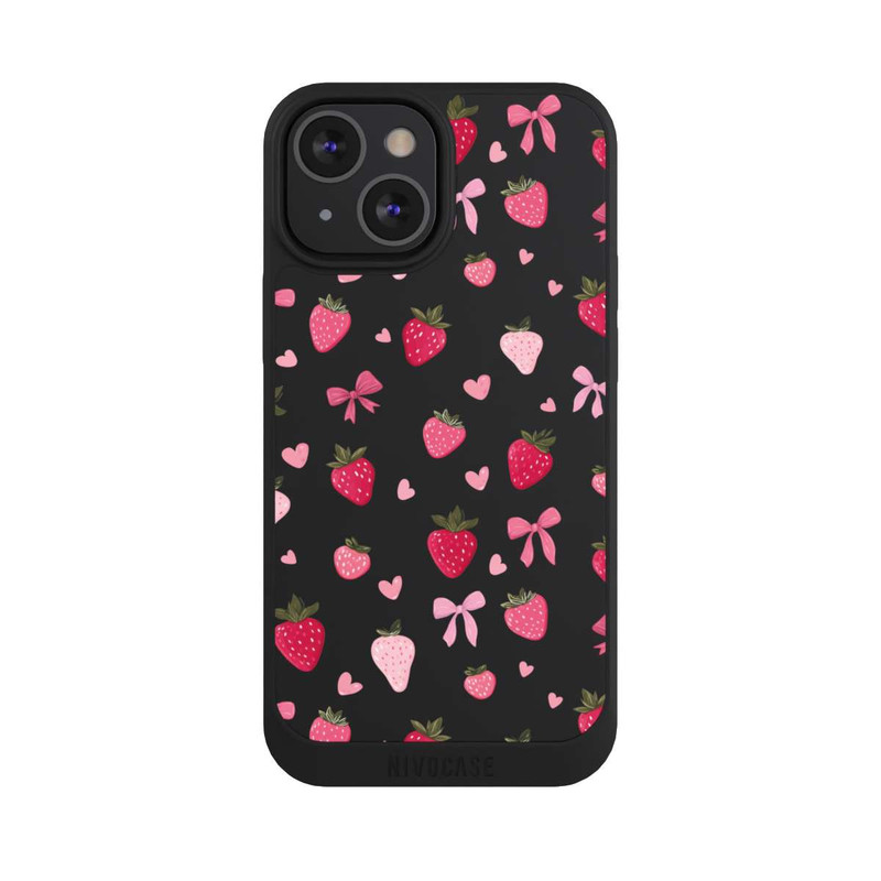 iPhone 13 Mini NIVOpure Erdbeer Herz Schleifen Pink Muster Transparent