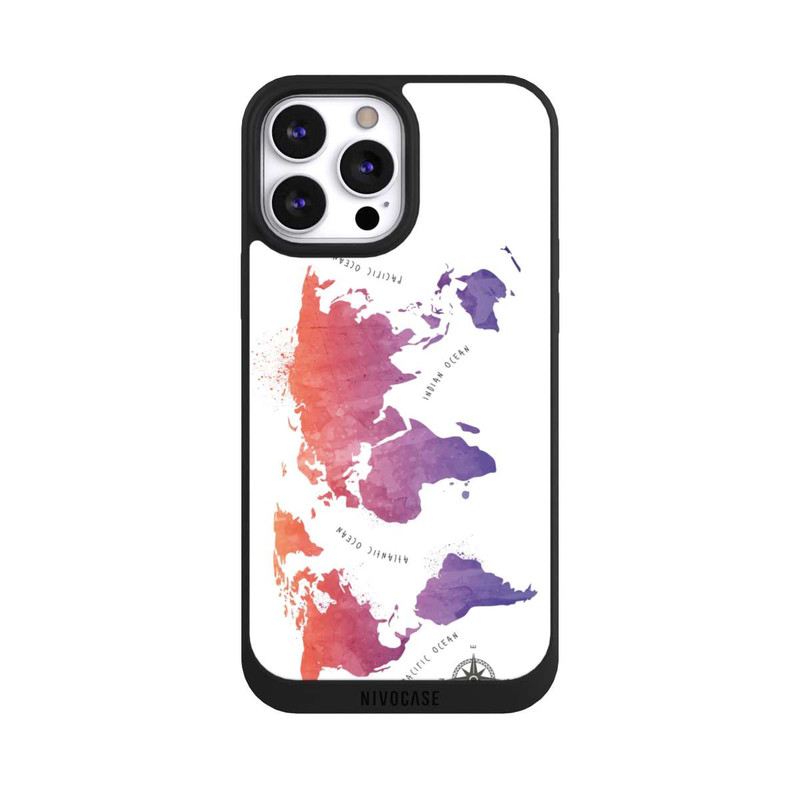 iPhone 13 Pro Max NIVOpure Carte du monde aquarelle blanche