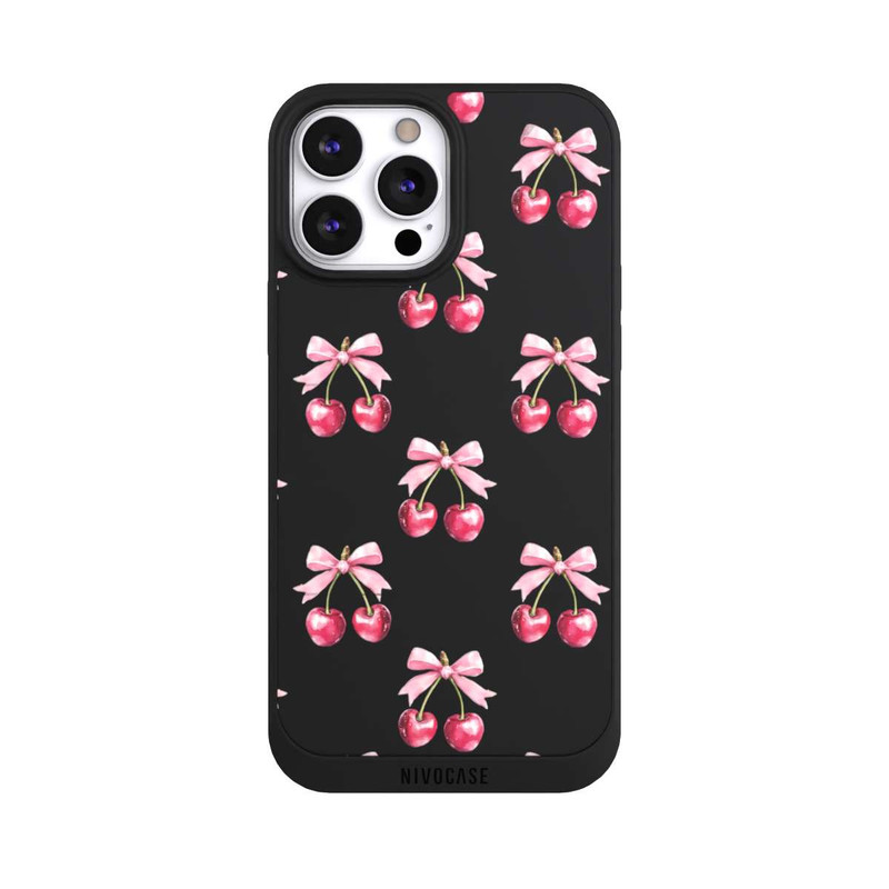 iPhone 13 Pro Max NIVOpure Motif Nœud Cerise transparent avec IA