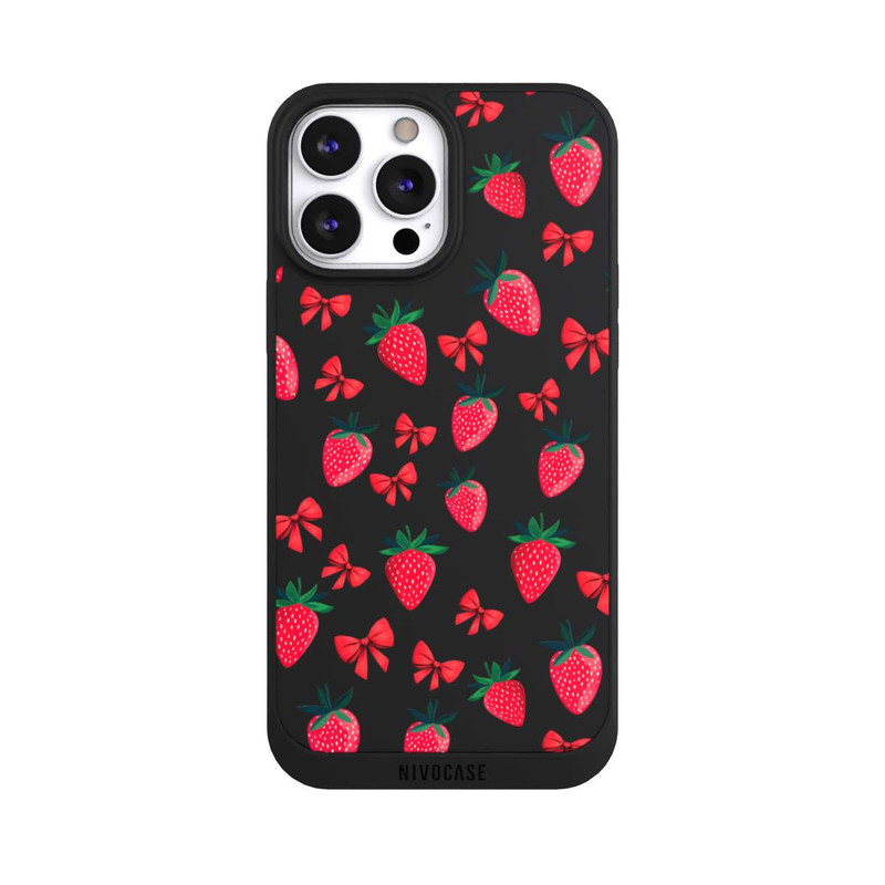 iPhone 13 Pro Max NIVOpure Strawberry Heart Ribbon Pattern Transparent