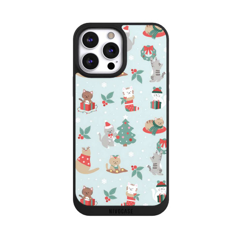 Apple iPhone 13 Pro Max NIVOpure Cute Winter Wonderland Christmas Festive Cats on Teal