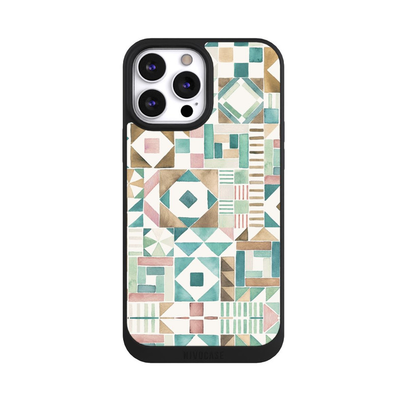 iPhone 13 Pro Max NIVOpure Geometric Blocks Retro Vintage Patchwork Green