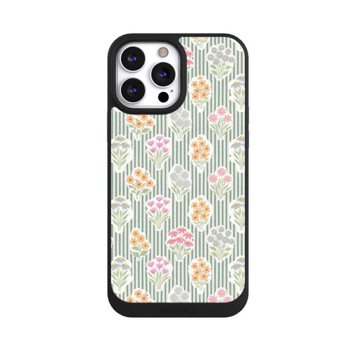 Apple iPhone 13 Pro Max NIVOpure Ditsy Flower Sticker Bouquets on Blue and Cream Pinstripes