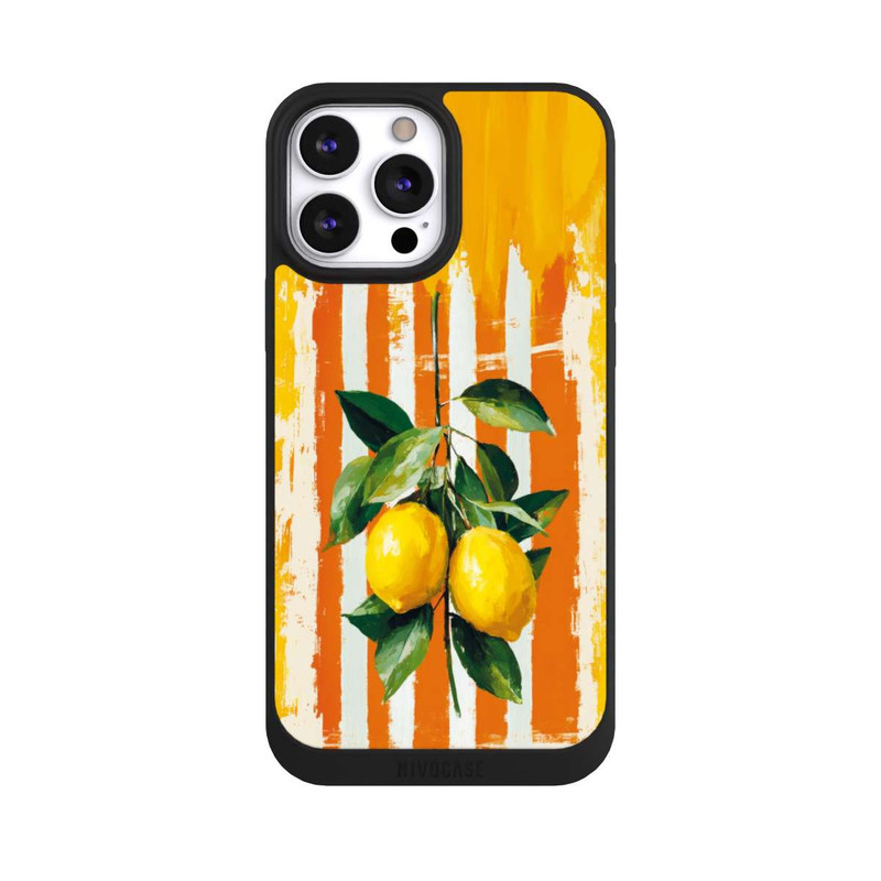 iPhone 13 Pro Max NIVOpure Zitronen auf gestreiftem Hintergrund Sommer mit KI