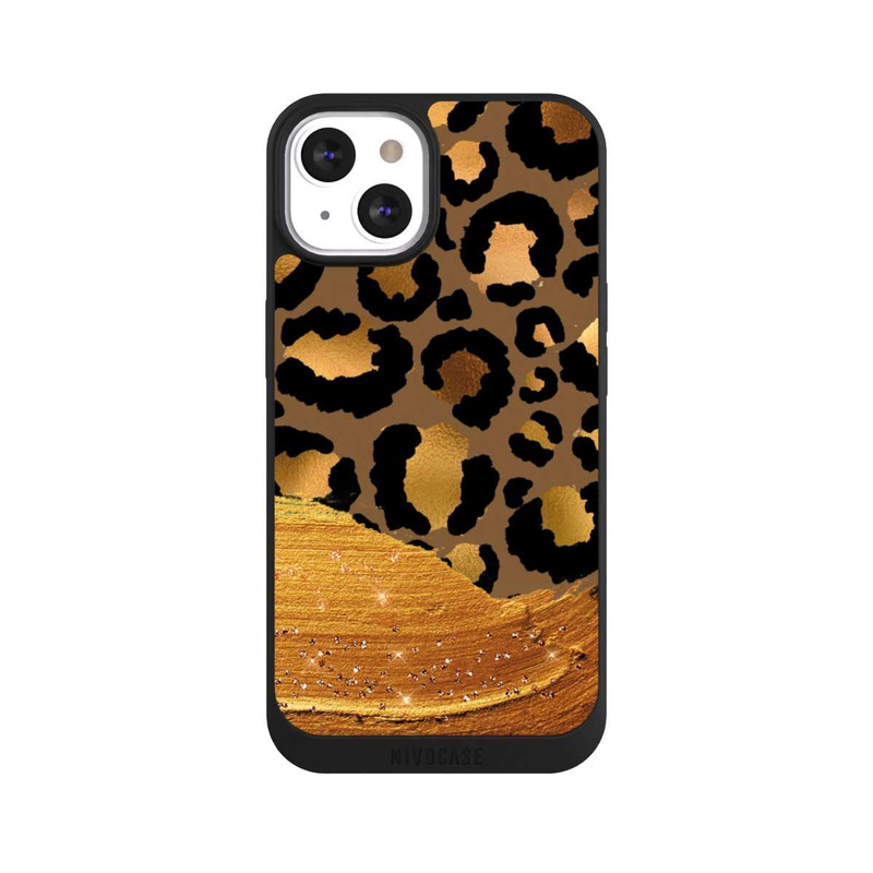 iPhone 13 NIVOpure Look pailleté léopard doré foncé