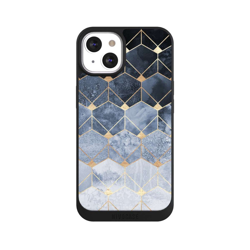 iPhone 13 NIVOpure Blaue Sechsecke und Diamanten Golddruck