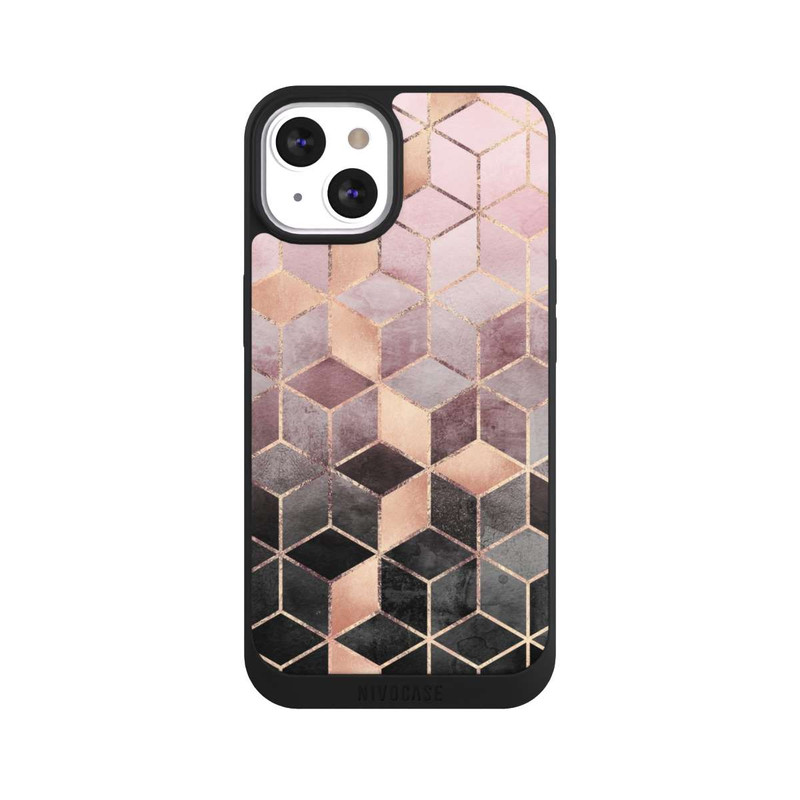 iPhone 13 NIVOpure Imprimé Cubes Dégradés Gris Rose