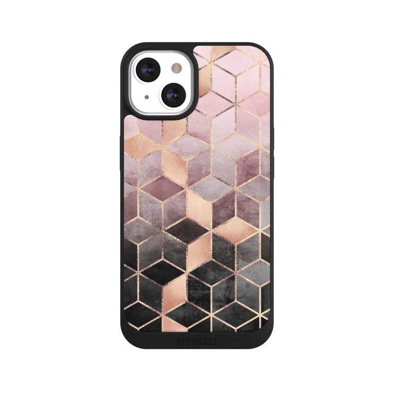 iPhone 13 NIVOpure Imprimé Cubes Dégradés Gris Rose